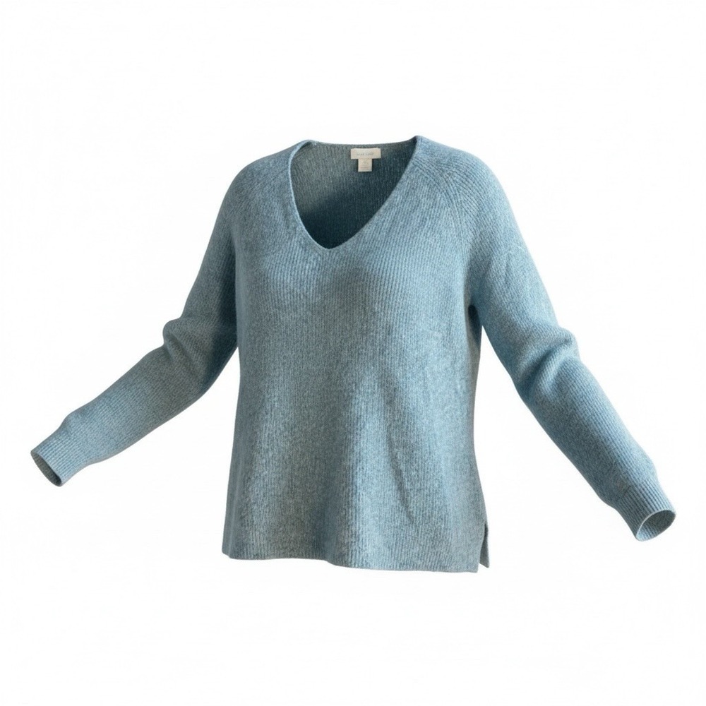Sundance Sweater Womens PS Blue 100% Cashmere V-Neck Ribbed Quiet Luxury Capsule